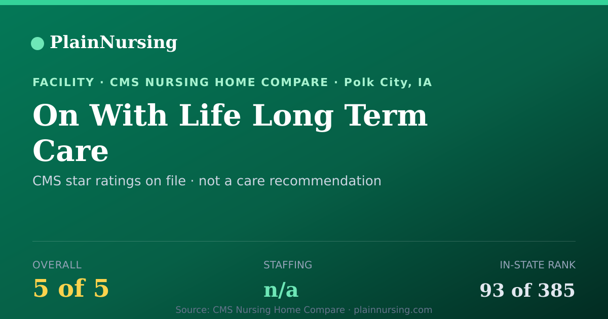 Shareable CMS card for On With Life Long Term Care: 5-star CMS nursing home in Polk City, IA